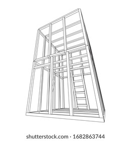 Abstract architecture building. Plan of modern framing house. Wireframe low poly mesh construction.