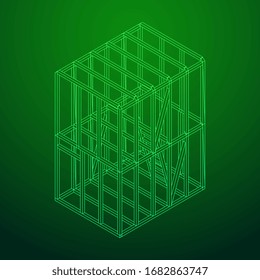 Abstract architecture building. Plan of modern framing house. Wireframe low poly mesh construction.