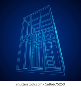 Edificio de arquitectura abstracta. Plano de moderna casa de enmarcado. Construcción de malla de polietileno bajo.