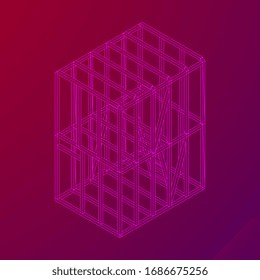 Abstract architecture building. Plan of modern framing house. Wireframe low poly mesh construction.