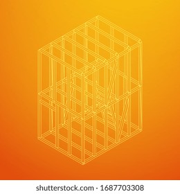 Abstract architecture building. Plan of modern framing house. Wireframe low poly mesh construction.