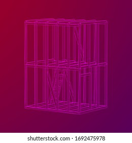 Abstract architecture building. Plan of modern framing house. Wireframe low poly mesh construction.