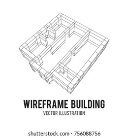 Abstract architecture building. Plan of modern house. Wireframe low poly mesh construction.