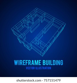 Abstract architecture building. Plan of modern house. Wireframe low poly mesh construction.