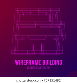 Abstract architecture building. Plan of modern house. Wireframe low poly mesh construction.