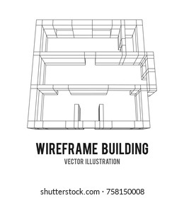 Abstract architecture building. Plan of modern house. Wireframe low poly mesh construction.