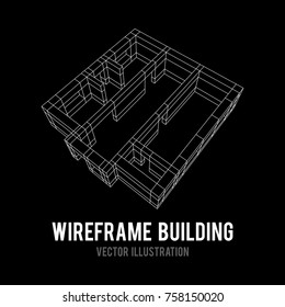 Abstract architecture building. Plan of modern house. Wireframe low poly mesh construction.