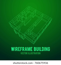 Abstract architecture building. Plan of modern house. Wireframe low poly mesh construction.