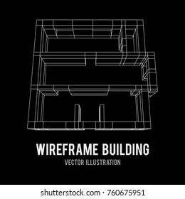 Abstract architecture building. Plan of modern house. Wireframe low poly mesh construction.