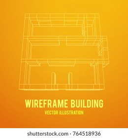 Abstract architecture building. Plan of modern house. Wireframe low poly mesh construction.