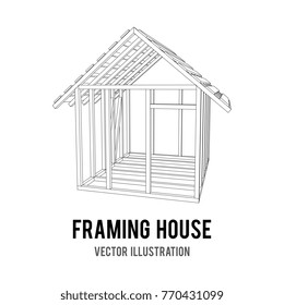 Abstract architecture building. Plan of modern framing house. Wireframe low poly mesh construction.