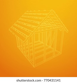 Abstract architecture building. Plan of modern framing house. Wireframe low poly mesh construction.