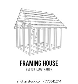 Abstract architecture building. Plan of modern framing house. Wireframe low poly mesh construction.