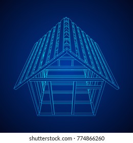Abstract architecture building. Plan of modern framing house. Wireframe low poly mesh construction.