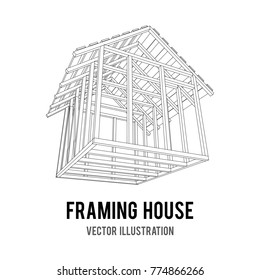Abstract architecture building. Plan of modern framing house. Wireframe low poly mesh construction.