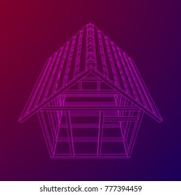Abstract architecture building. Plan of modern framing house. Wireframe low poly mesh construction home.