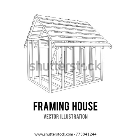 Abstract architecture building. Plan of modern framing house. Wireframe low poly mesh construction.
