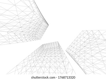 abstrakter Bau der Architektur, Vektorgrafik 3D 