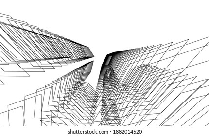 abstract architecture building vector 3d illustration