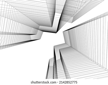 abstract architecture building vector 3d illustration