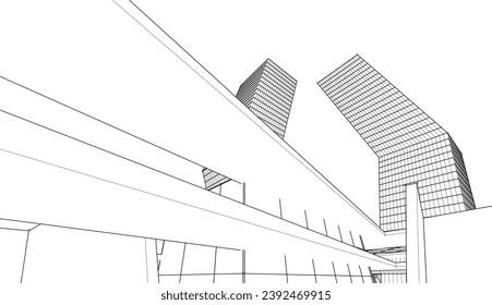 Abstract architecture building vector 3d illustration