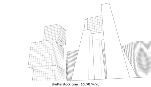 
abstract architecture city geometric background 3d illustration 