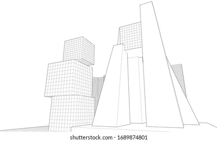 
abstract architecture city geometric background 3d illustration 