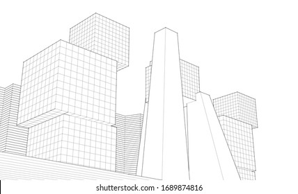 
abstrakte Architektur, geometrischer Stadthintergrund 3D-Abbildung 