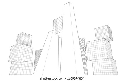
abstract architecture city geometric background 3d illustration 