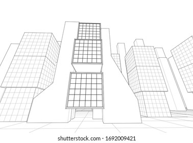 abstract architecture city geometric background 3d illustration 