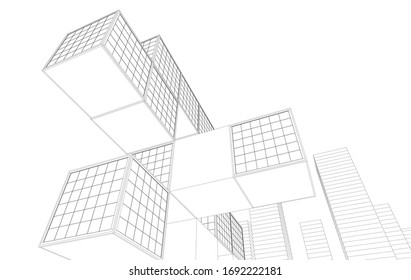 abstract architecture city geometric background 3d illustration 