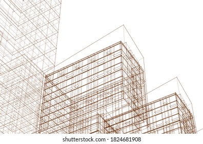 abstrakte Architektur, geometrischer Stadthintergrund 3D-Abbildung 