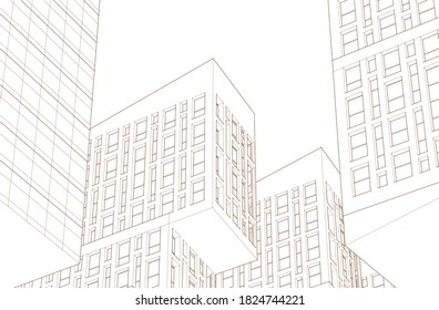 abstract architecture city geometric background 3d illustration 