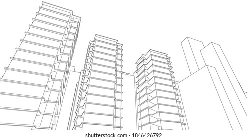 abstract architecture city geometric background 3d illustration 