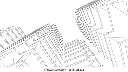 abstract architecture city geometric background 3d illustration 