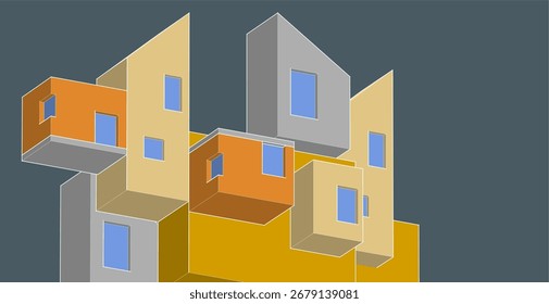 Concepto de arquitectura abstracta de construcción 3D