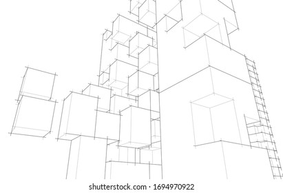 
abstract architecture concept sketch 3d illustration