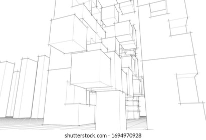 
abstract architecture concept sketch 3d illustration