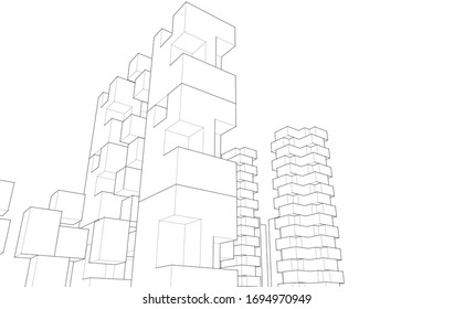 
abstract architecture concept sketch 3d illustration