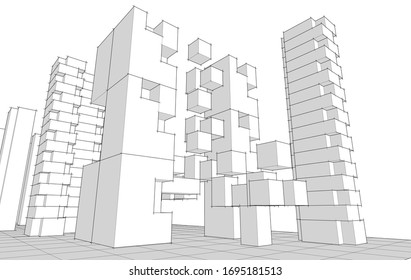 
abstract architecture concept sketch 3d illustration