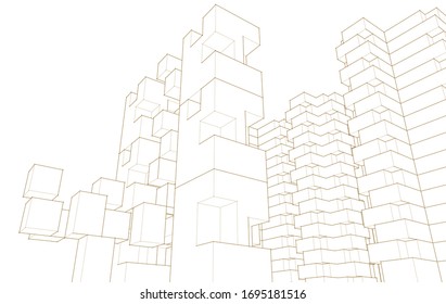
abstract architecture concept sketch 3d illustration