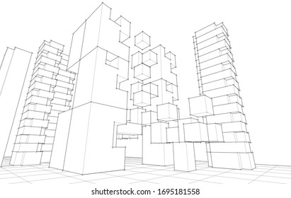 
abstract architecture concept sketch 3d illustration