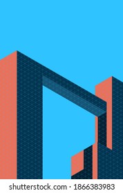 Abstract architecture cover in minimal style with retro colour. Vector illustration of building with shadow.