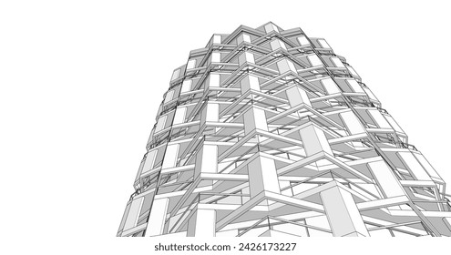 Abstrakte Architektur zylindrisches Gebäude 3D