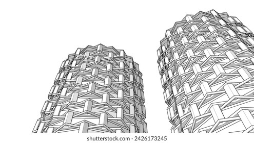 arquitectura abstracta edificio cilíndrico 3d