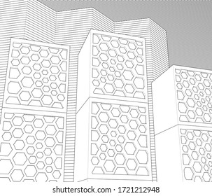 
abstract architecture design facade decor texture 3d illustration