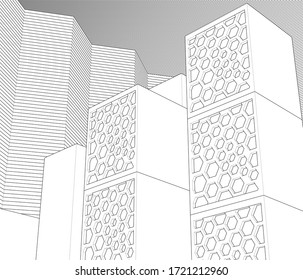 
abstract architecture design facade decor texture 3d illustration