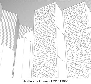 
abstract architecture design facade decor texture 3d illustration