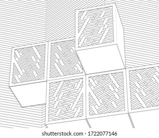 abstrakte Architektur Design Fassade Dekoration 3D-Illustration