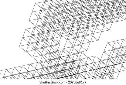 abstract architecture digital vector drawing on white background